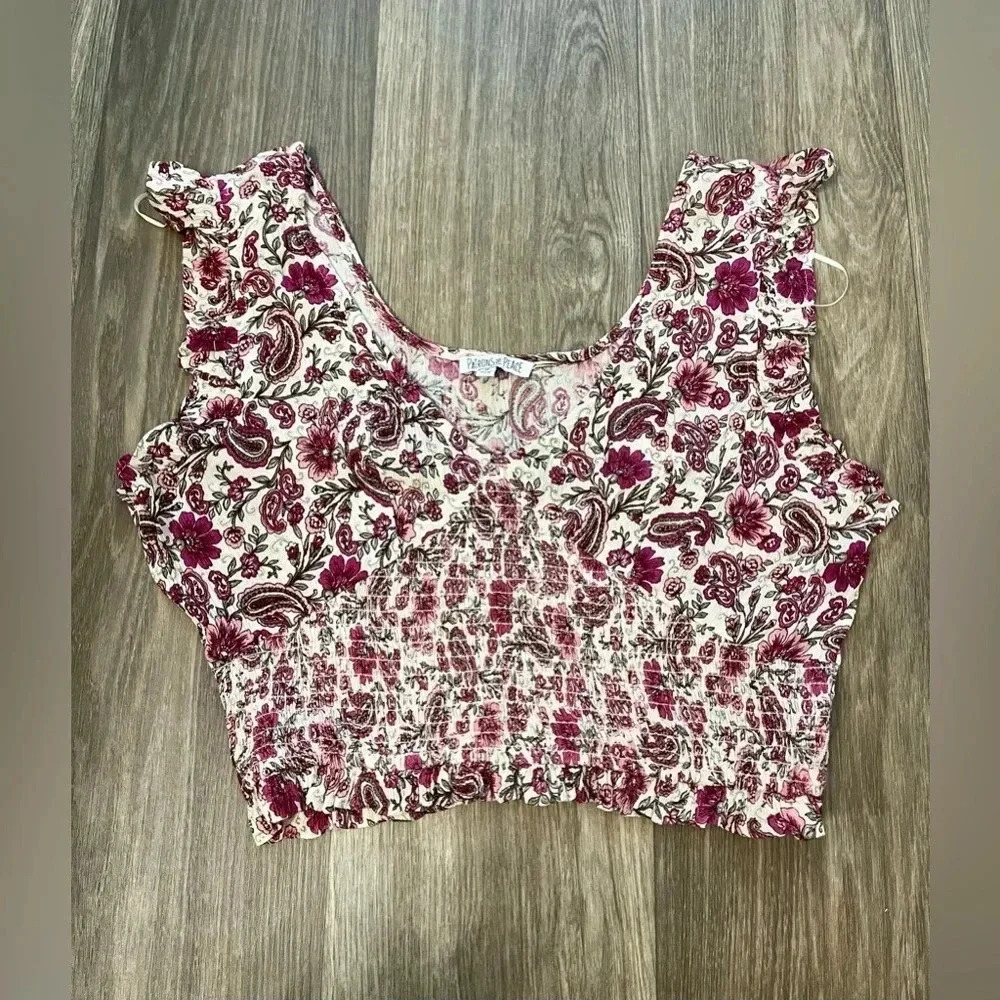NWOT Patrons of Peace Ivory Ruffle Crop Top Smocked Boho